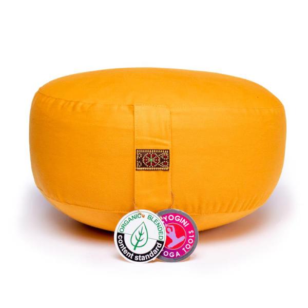 Yogi & Yogini yoga & mediation cushion yellow ➤ www.bokken-shop.de buy › Yoga cushion ✓ 100% organic cotton. Your meditation specialist shop!